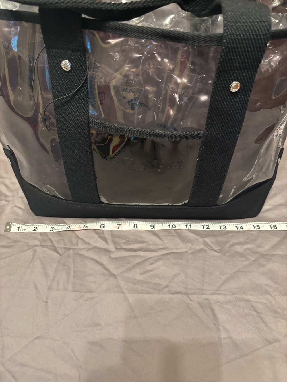 Coach Fragrance Clear Black PVC Tote Bag Large Reusable Shopper Travel Beach - Picture 10 of 12